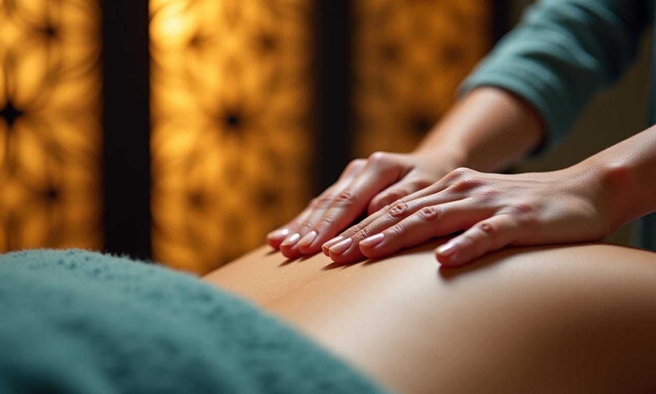 贅沢なアールデコ調の室内で行われるプロフェッショナルなマッサージの様子